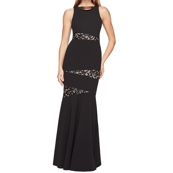 BCBGMaxAzria Dresses & Skirts - BCBG MAXAZRIA Black Dominique Lace Panel Stretch Crepe Sleeveless Gown 0